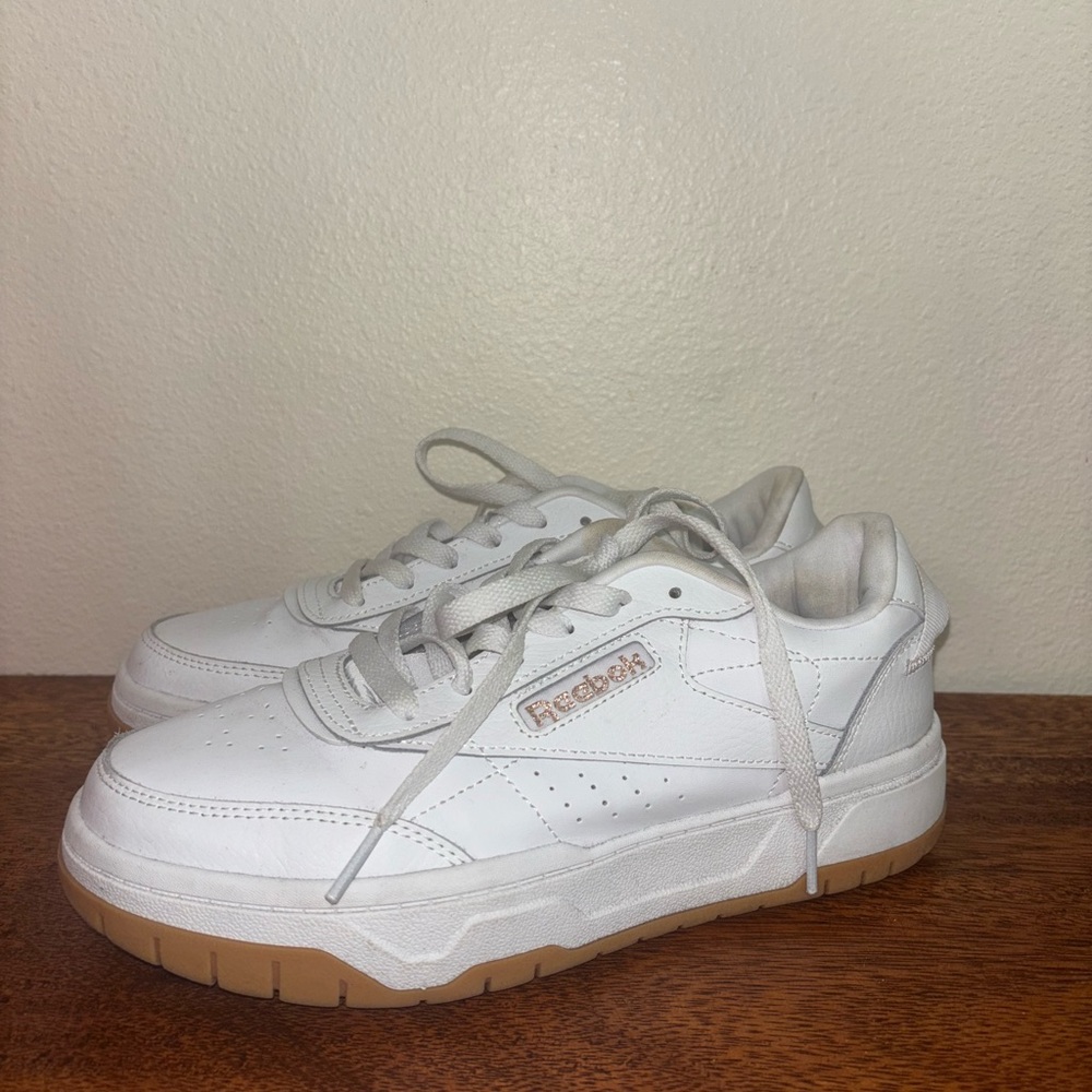 Reebok White Sneakers with Leather Upper and Gum Sole